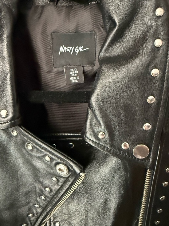 Nasty Gal Black Leather Jacket with Gold Celestial Embroidery - Picture 5 of 5